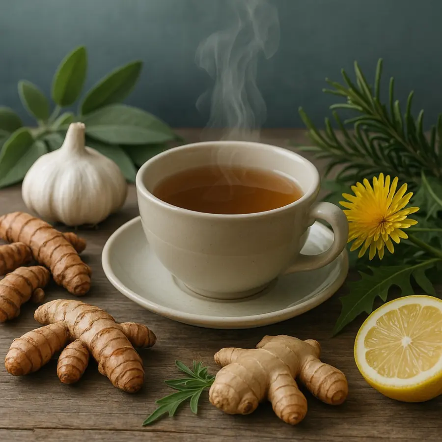 Chá de gengibre com cúrcuma e ervas da defesa